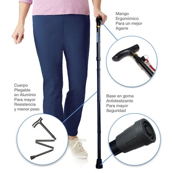 Bastón Plegable de Aluminio Portátil – Ajustable, Liviano y Antideslizante