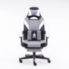 silla gamer ergonómica gris con reposapiés y cojines de soporte lumbar
